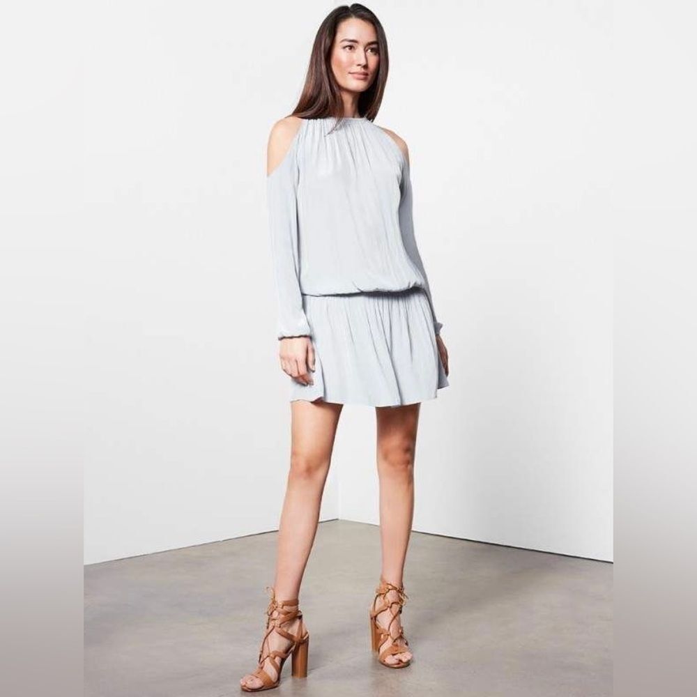 Ramy Brook Lauren Cold Shoulder Mini Dress in Silver Size Medium NWT Bohemian